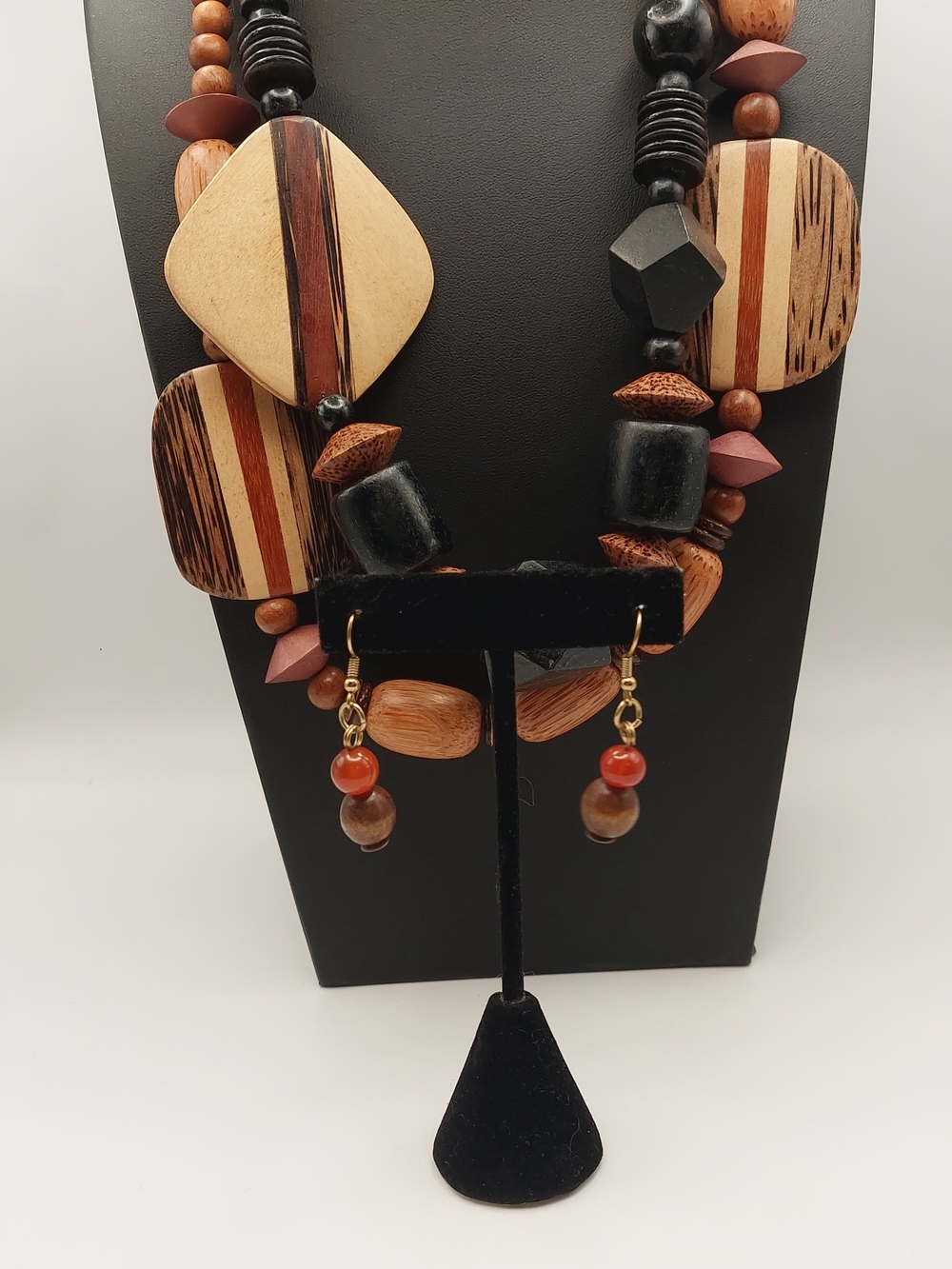 Big Bold Beads Lot 3 Handcrafted ARTISAN Wooden 2 Necklaces & Earrings Set EUC
